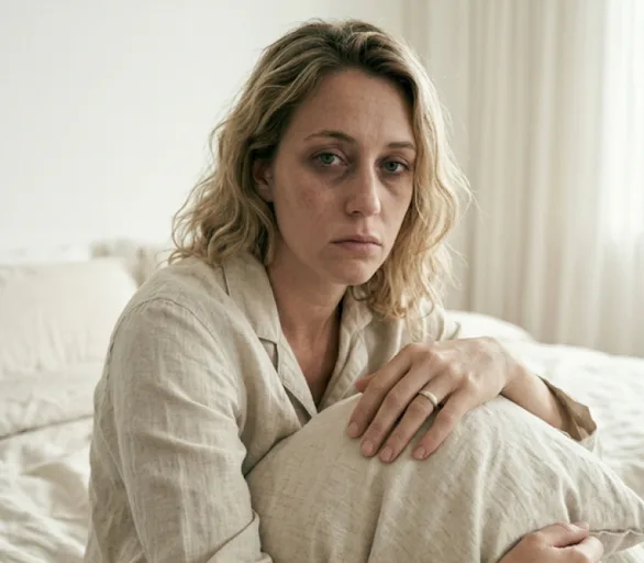 Mulher deitada na cama com dificuldade para dormir, ilustrando distúrbio do sono